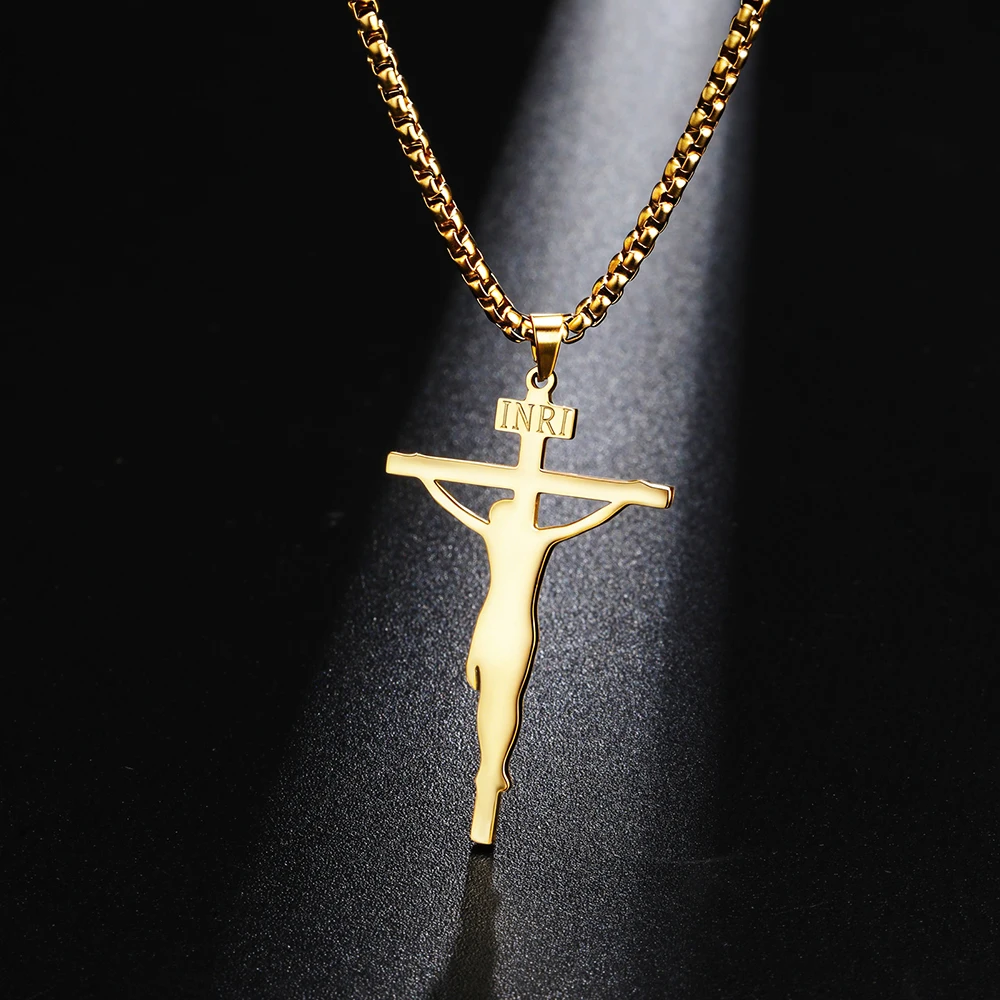 Dawapara INRI Kruzifix Jesus Kreuz Anhänger Halskette Christlich Katholische Männer Glaube Halskette Edelstahl Schmuck – Detail 16
