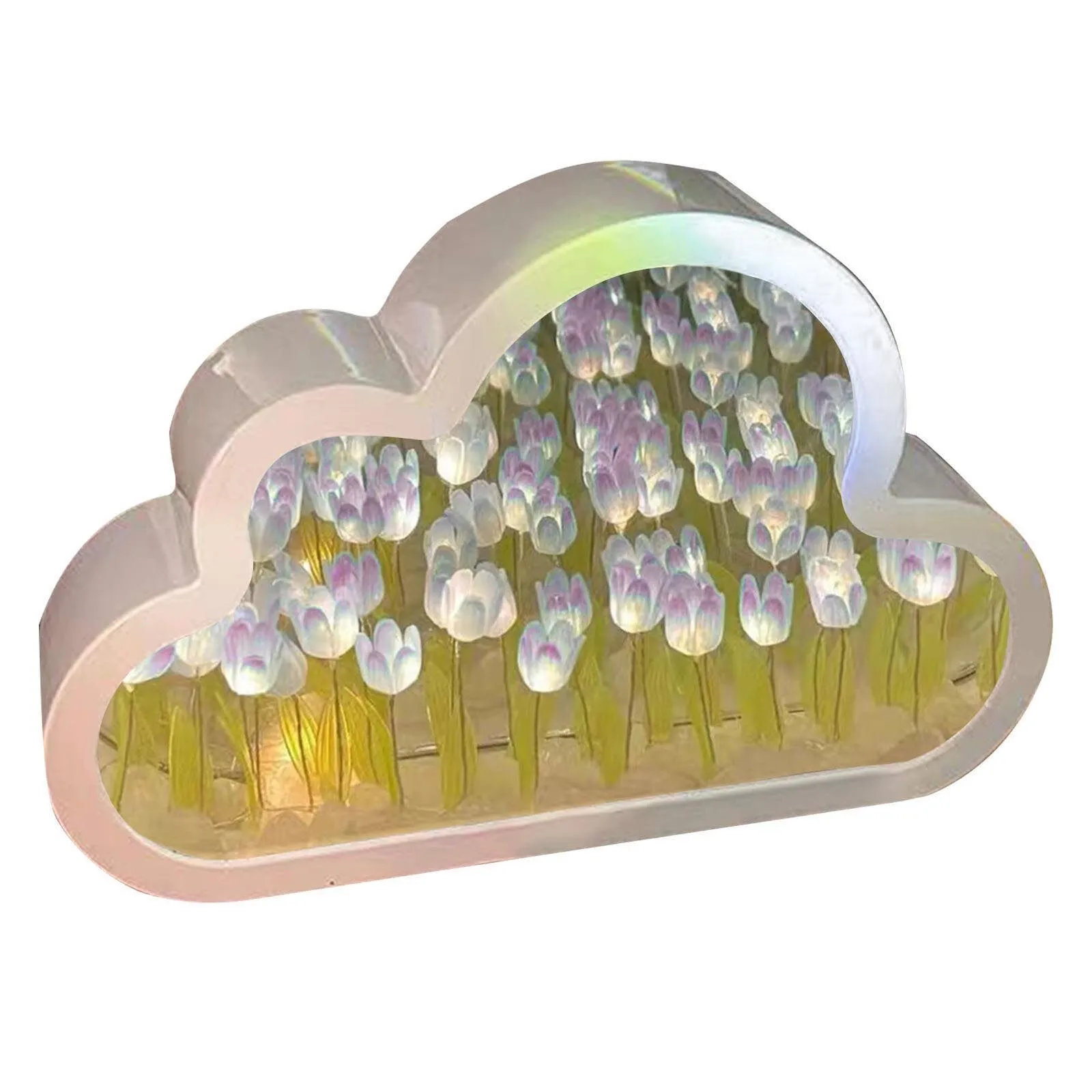 Tulip Night Light DIY Cloud LED Mirror Table Lamps Bedroom Ornaments Decor Bedside Photo Frame Handmade Gifts