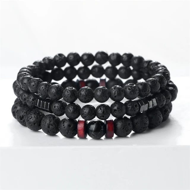 Bracelet élastique 3 pièces/ensemble en perles de pierre naturelle pour couple, bracelet de prière, bijoux de yoga et de méditation bouddhiste pour amis, cadeaux