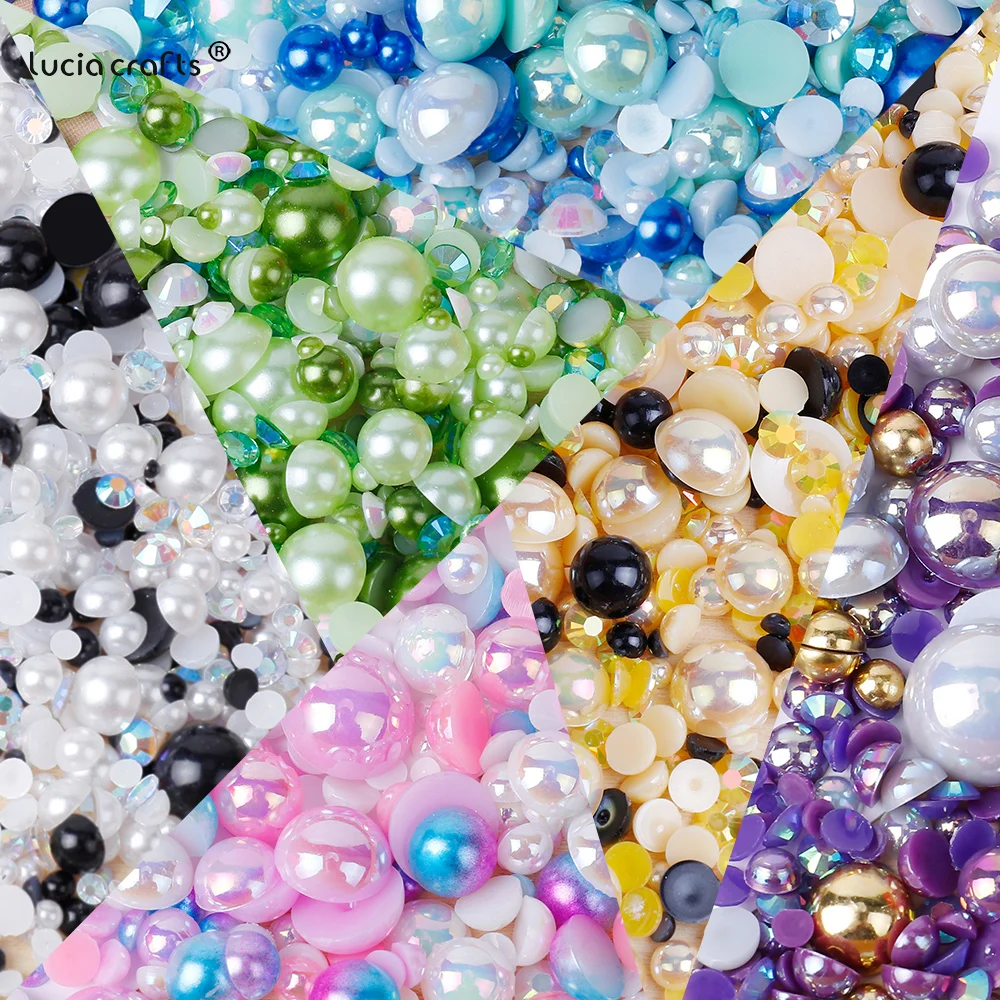 Mix Style Resin Rhinestone AB Pearls Half Round Flatback Beads AB Color Resin Rhinestones For Crafts Nail Art DIY Decoration images - 6