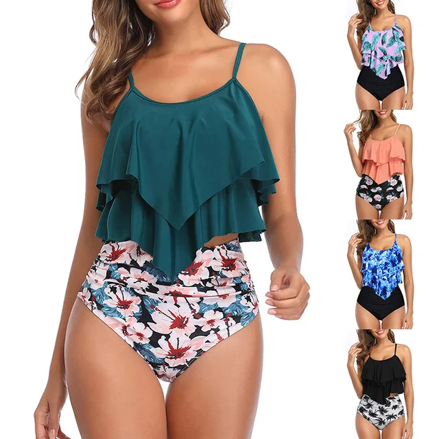 Costume Da Bagno Due Pezzi Donna Tankini - Canotta Con Volant E Pantaloncini, Taglie Forti - Foto 9