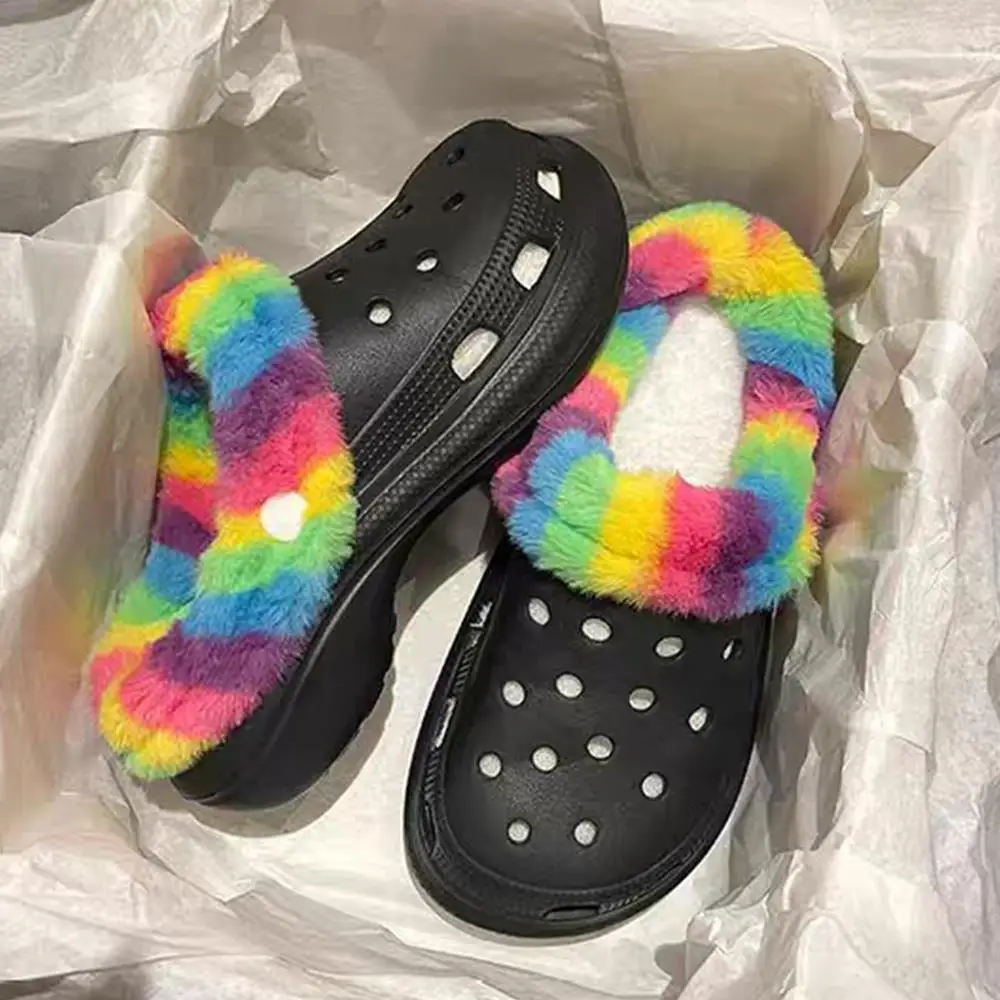 Shoe Insoles Winter Plush Liner Fur Lined Platform Clogs Slip On Platform Sandals with Charms Slide Garden Covers