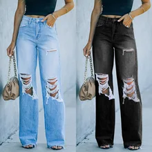 

Baggy Jeans Straight Leg Ripped Jeans For Women Fashion Loose High Streetwear Female High Waist Pants Hole Girlfriend Trousers