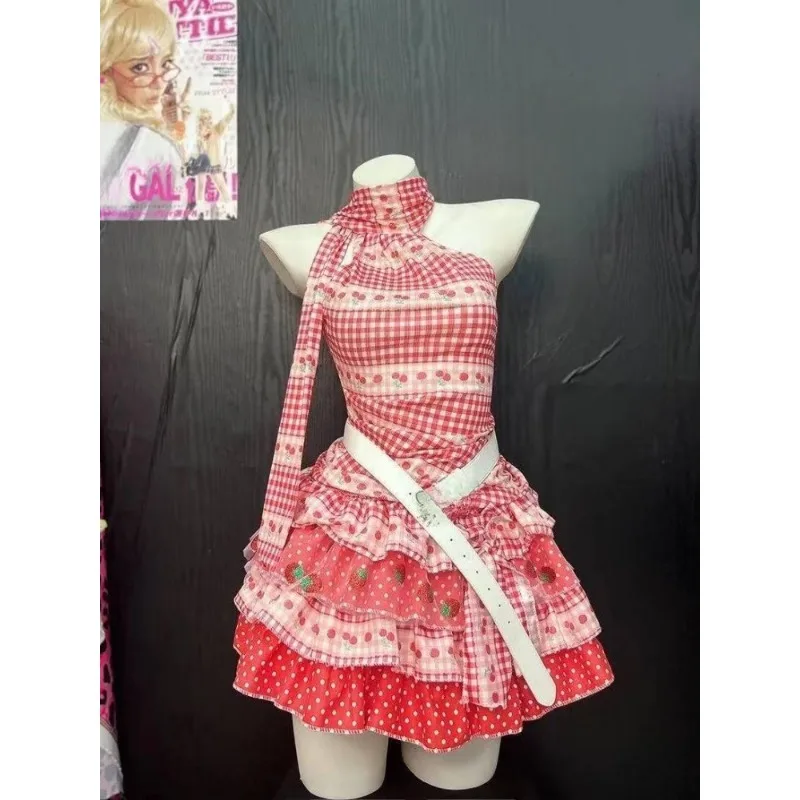 Japanese Kawaii Lolita Style Y2k Mini Skirt Women Sweet Strawberry Print Ruffle Punk Cake Skirt Girl Cute Bow Skirt Faldas Mujer - Image 3