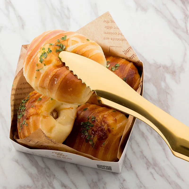 Stainless Steel Non-Slip Handle BBQ Tongs Cake Bread Clamp Steak Clip Kitchen Utensils