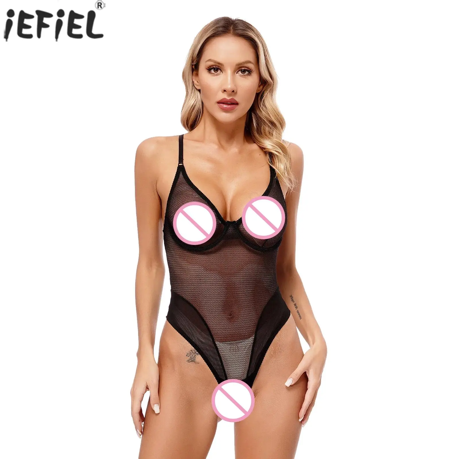 

Sexy Womens See Through Mesh Bodycon One Piece Jumpsuit Swimsuit Bodysuit Underwear High Cut Openable Crotch Leotard Catsuit
