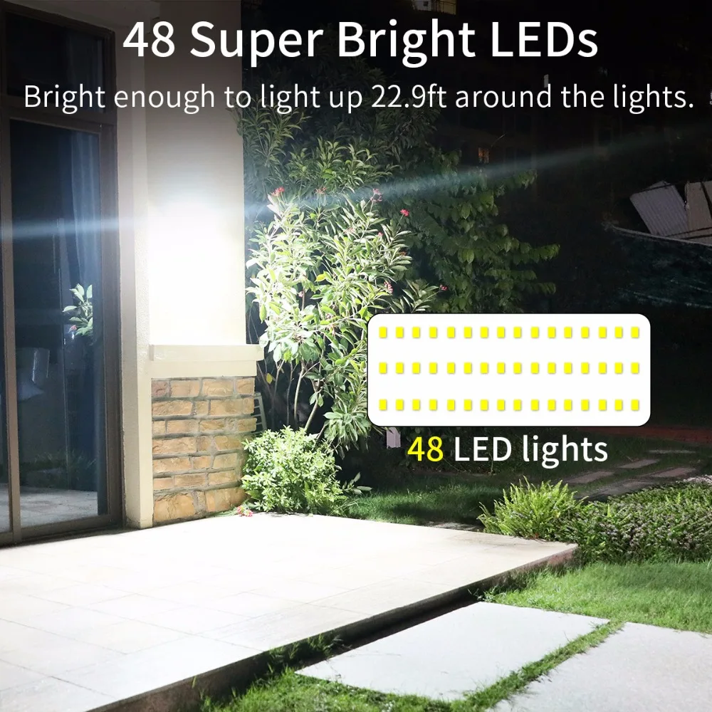 Solar Lights Outdoor Motion Sensor 24/36/48 LEDs Aluminum Alloy Wireless Waterproof 3 IN 1 Mode Super Bright Security Wall Lamps