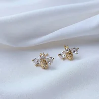 Luxury Golden Zircon Bee Stud Earrings for Women Cute Small Crystal Rhinestone Animal Insect Honeybee Earring Fashion Jewellry