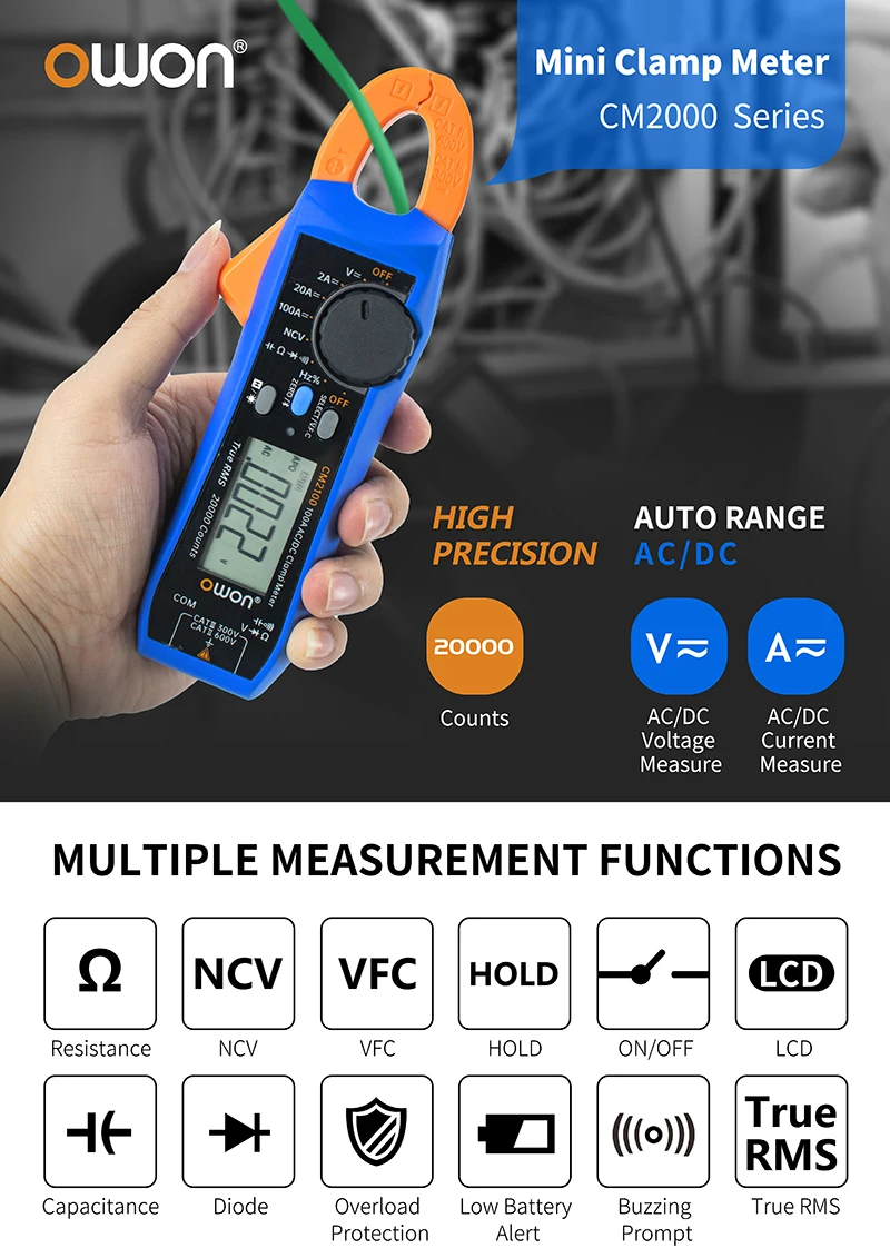 CM2100 CM2100B Digital Multimeter High-Precision 20000 Count AC/DC Current Clamp