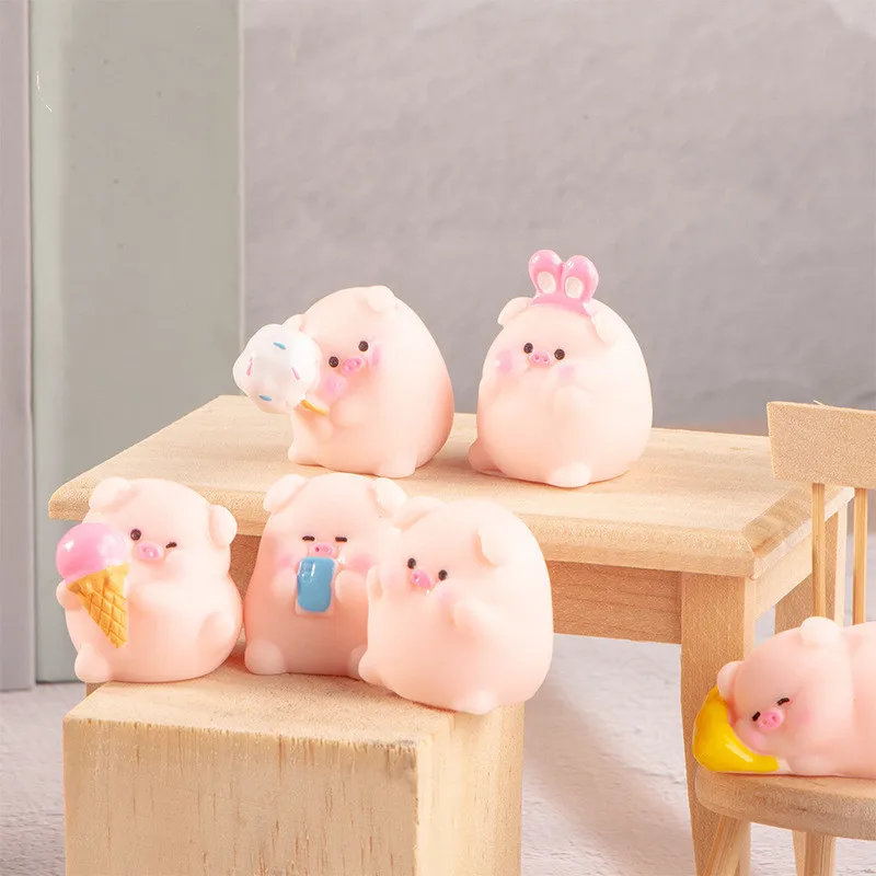 Sculptures & Figurines Miniatures Cute Pink Pig Micro Landscape Ornaments For Home Decorations Room Decor Desk Accessories