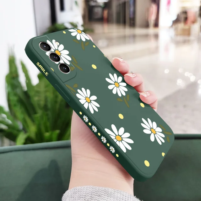 Chrysanthemum Phone Case For Samsung Galaxy S22 S21 S20 Ultra Plus FE S10 S9 S10e Note 20 ultra 10 9 Plus Cover Dark Green