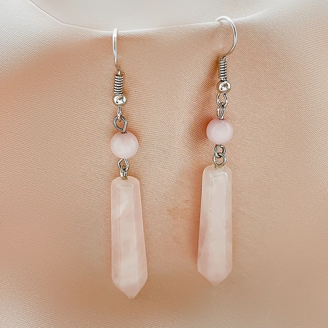 Rose Quartz Earrings, Rose Quartz Pink Semi-Pre... - Folksy