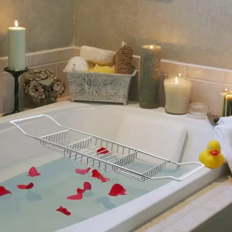 Bathtub Tray Caddy for Luxury Bath Expandable Extra Wide Bath Tub Tray with Natural Marble Ideal for Home Spa Lovers