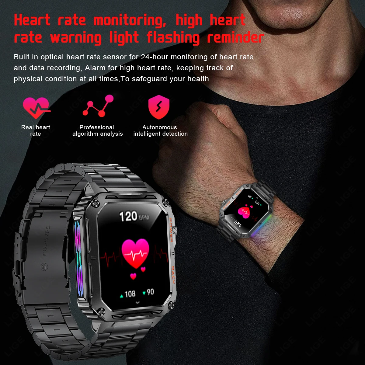 LIGE 2024 ߿ GPS  Ʈ ġ, 1.91 ġ HD ũ ɹڼ ð, IP68   Ʈ ġ,  