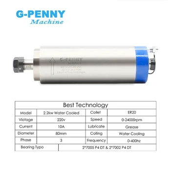 G-Penny ชุดแกนหมุน2.2KW ER20ระบายความร้อนด้วยน้ำแกนหมุน & 2.2KW VFD & ขายึดแกนหมุน80มม. และปั๊มน้ำ75วัตต์ 2