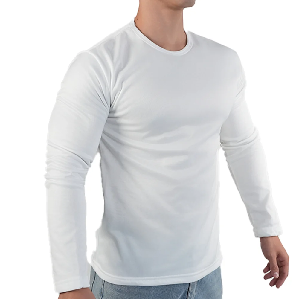 2pcs Winter Thermal Underwear Mens O Neck Bottoming Shirt Long Sleeved T Shirt Tops Solid Color Sweatshirt Large Size Undershirt