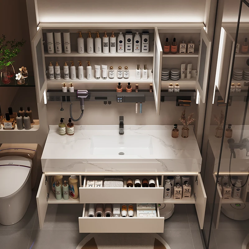 Simple Luxury Bathroom Vanities Washbasin Light Vanity White Bathroom Vanities Vintage Mirror Mobiletto Bagno Home Furniture