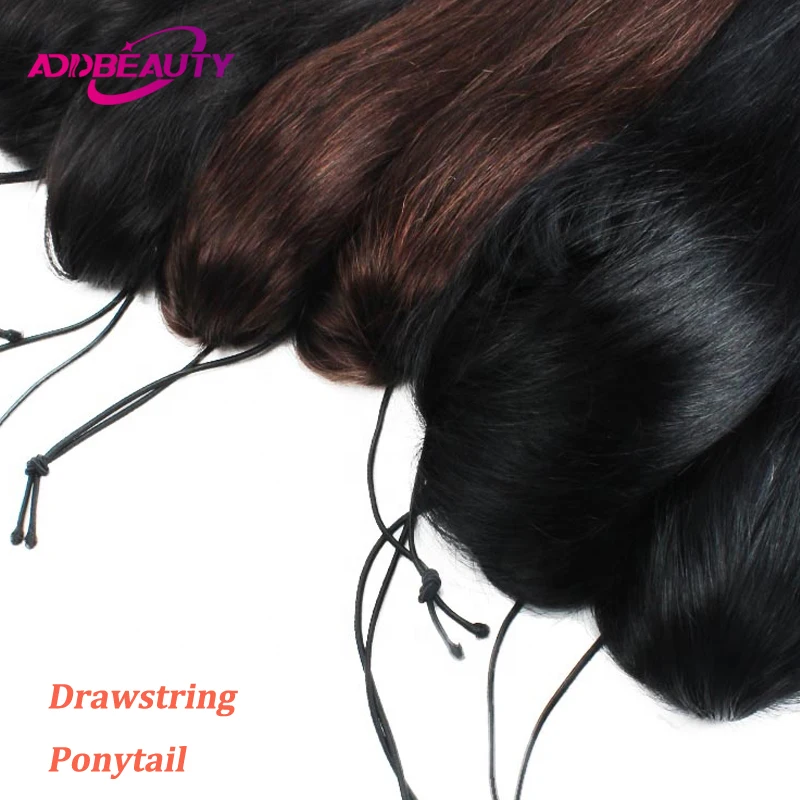 Straight Ponytail Human Hair 100% Real Human Hairpiece Clips in Drawstring Ponytail for Women Wrapped Around Horsetail Natural 2