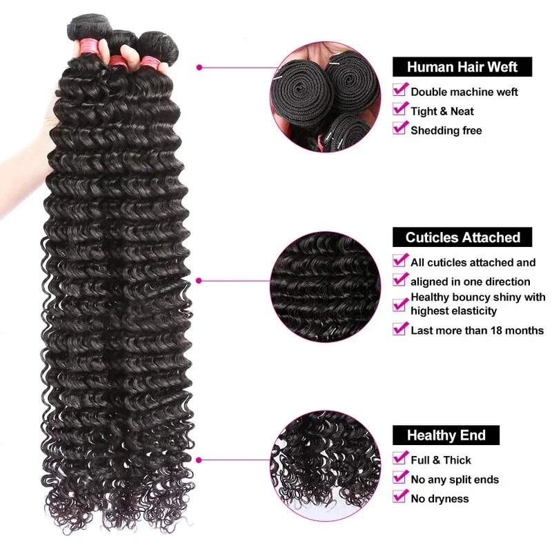 8-32 Inch Deep Wave Bundles Malaysia Remy Hair Real Human Hair Loose Deep Wave Bundles Extensions Natural For Women