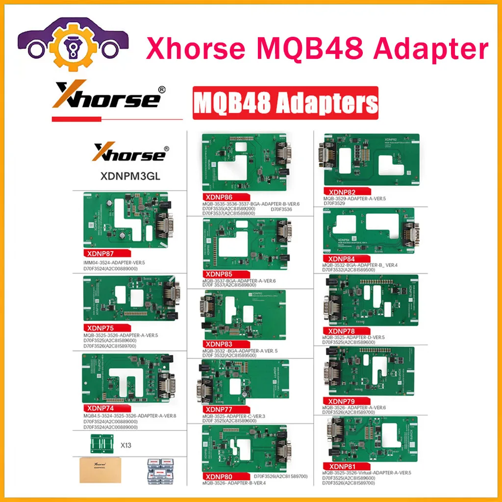 

Xhorse MQB48 Adapter No Disassembly No Soldering 13 Full Set Adapters XDNPM3GL for VVDI PROG and Key Tool Plus Pad