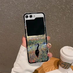 Aesthetic Black Cat Art Van Gogh Folding Phone Case, Clear Cover - Galaxy Z Flip 2 (1)