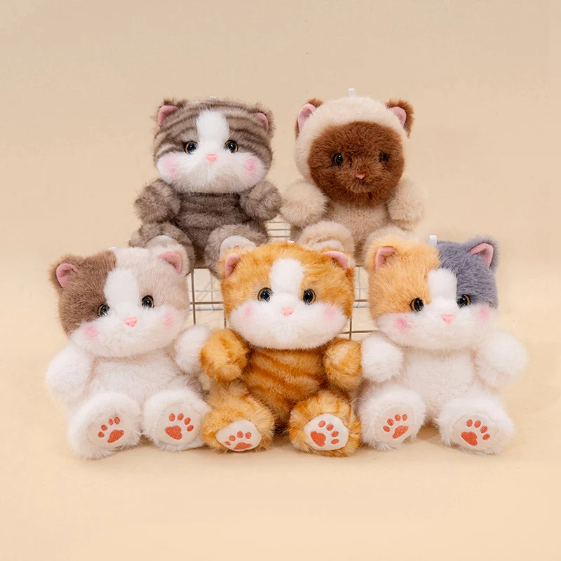 Lovely 13cm Mini Kitten Plush Toys Handmade Fluffy Siamese Cat Ragdoll Domestic Kawaii Desktop Pets Kids Birthday Christmas Gift