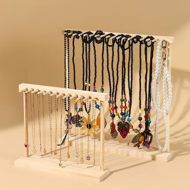 Wooden Necklace Stand Jewelry Organizer Display Rack Necklace Hanging Counter top Shelf for Chains Earrings Bracelets Storage wooden metal earring stand ear studs display holder rack hanging jewelry shelf organizer box for women storage counter shows