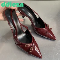 Wine Red Female Sandals Fashion Heels Footwear Women Pumps Slingbacks Shoes For Pointed Toe Buckle Strap Ladies Heels Shoe 1