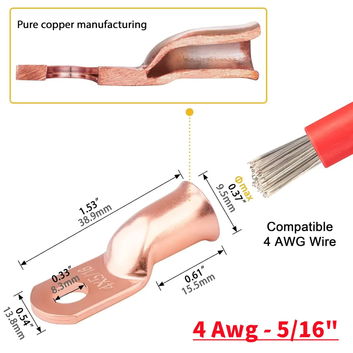 10PCS Copper Ring Terminal Connectors with Heat Shrink Tubing 5