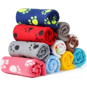 10 Pieces Pet Blankets with Paw Print Design for Dogs and Cats Soft Warm Fleece Sleep Mat Pad Bed Cover for Kittens Puppies and 1