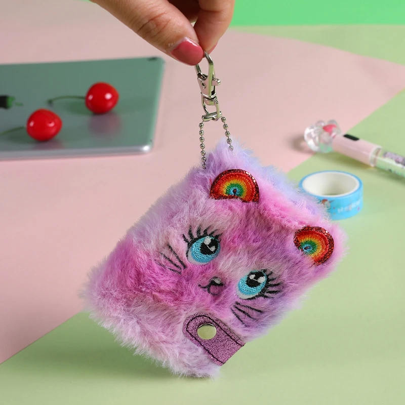 Pocket Notebook Fluffy Plush Notepad with Keychain Portable Address Book for Children Adult Note Taking Writing Drawing