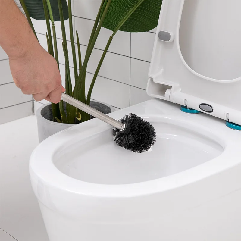 Stainless Steel Toilet Brush Bathroom WC Black Kitchen Cleaning Brush Silver Toilet Brush Scrubber Bathroom Cleaning Supplies