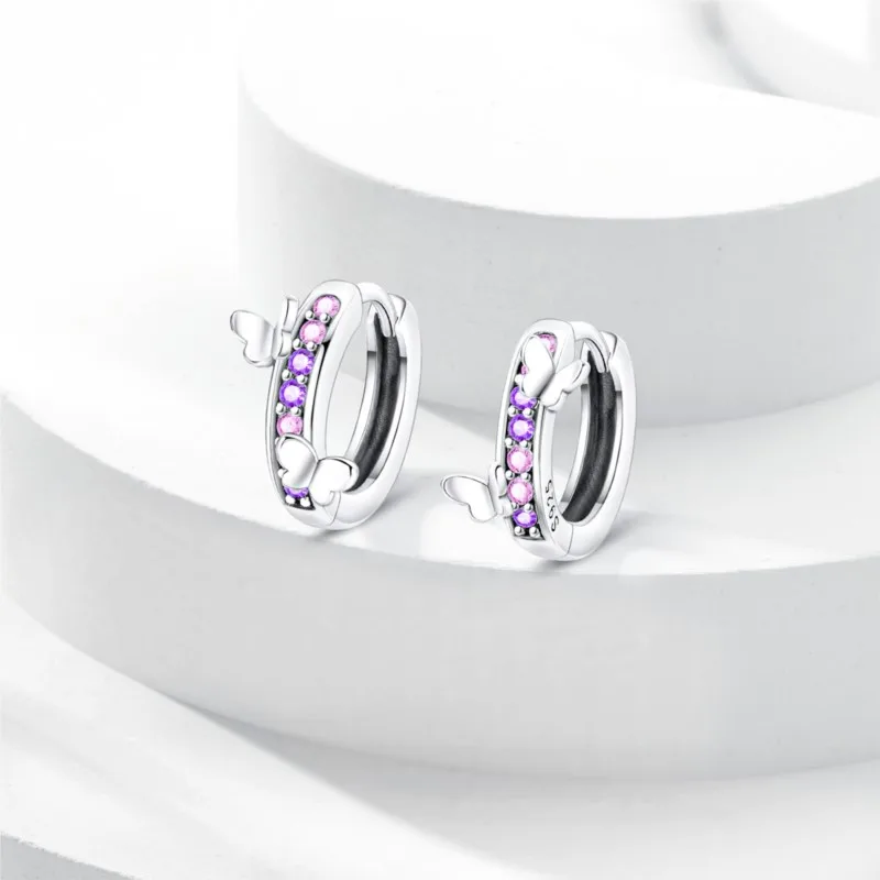 MISEFF Real 925 Sterling Silver Earring Gradual Change Green Blue Colored Zircon Hoop Earrings Engagement Wedding Jewelry Gifts