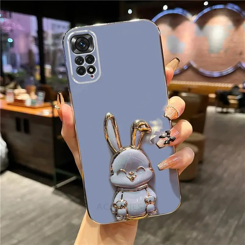 thumbnail image 1 of Note11s Luxury Rabbit Holder Case On For Xiaomi Redmi Note 11 Pro 4g 5g 10s 11s 9 10 9s 8 7 Plating Silicone Stand Cover 10c 9c, 1 of 5