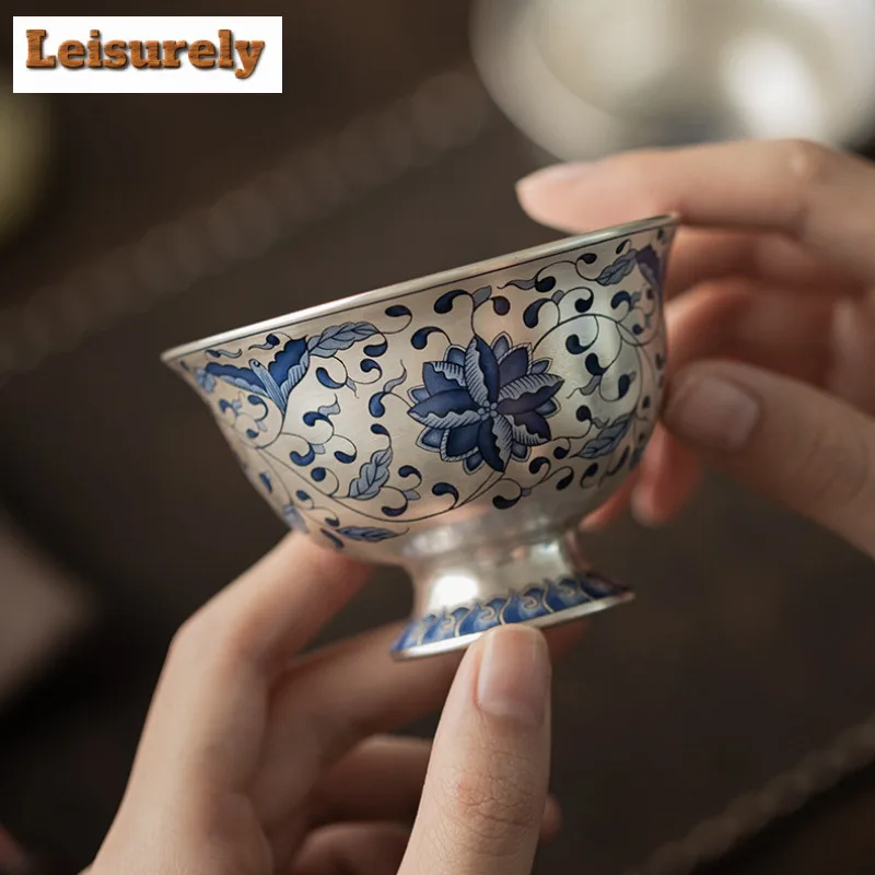 Gilt Silver Twisted Lotus Round Foot Teacup Traditional Tea Bowl Mug Tea-tasting Smelling Cup Jianzhan Master Cups Cha Set Gift