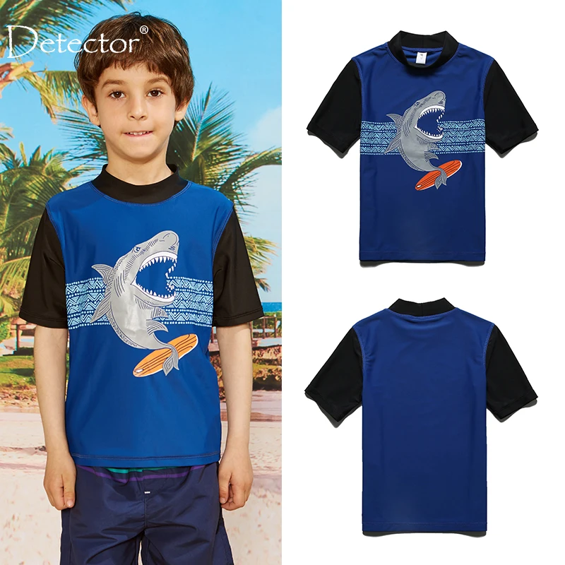 Summer Boys Short Sleeve Rashguard Kids Swim Suit UPF 50+ Sun Protection Shirts Boys Swimwear Navy Rash Guard Beach Wear