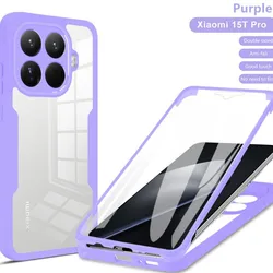 360° Shockproof Phone Case with Built - in Screen Protector and Transparent Back for Xiaomi 17T Pro (QCQBG purple)