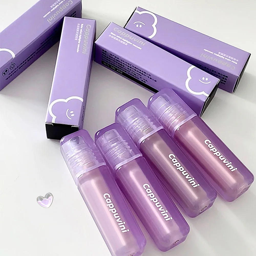 Cappuvini Velvet Highlighter Concealer Liquid Cover Acne Marks Dark Circles Brighten Skin Tone Moisturize Long-lasting Makeup