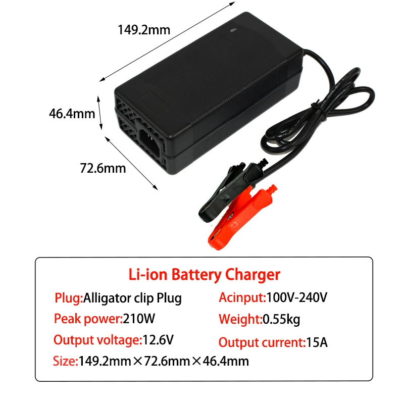 High-Power 10A/15A Lithium Battery Charger with Built-In Cooling Fan