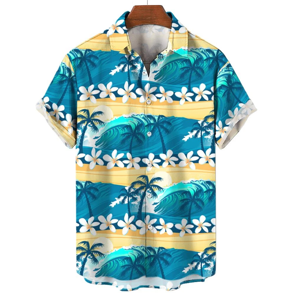 Hawaiian 3D Printed Shirt Men's Beach Holiday Short-Sleeved Coconut Tree Patterned Tops Casual Original Design Men's Clothing