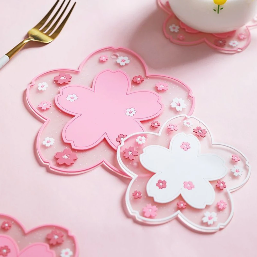 

1PC Sakura Coffee Cup Coaster Cherry Blossom Heat Insulation Table Mat for Tea Milk Mug Mat for Kitchen Placemat Desktop Decors