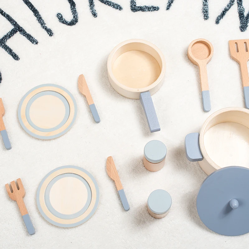Wooden children's simulation kitchen toys, early education educational toys, simulation pots and pans, food, role-play chef 4