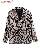 

Vintage Women Zebra Stripes Suit Coat Female Long Sleeve Outerwear Casual Lady Loose Tops LUJIA ALAN C1330