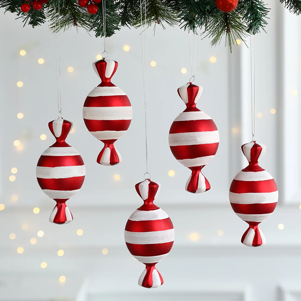 6Pcs Christmas Hanging Candy Balls Red White Candy Pendant Home Party Christmas Tree Decorations Navidad Winter New Year 2023