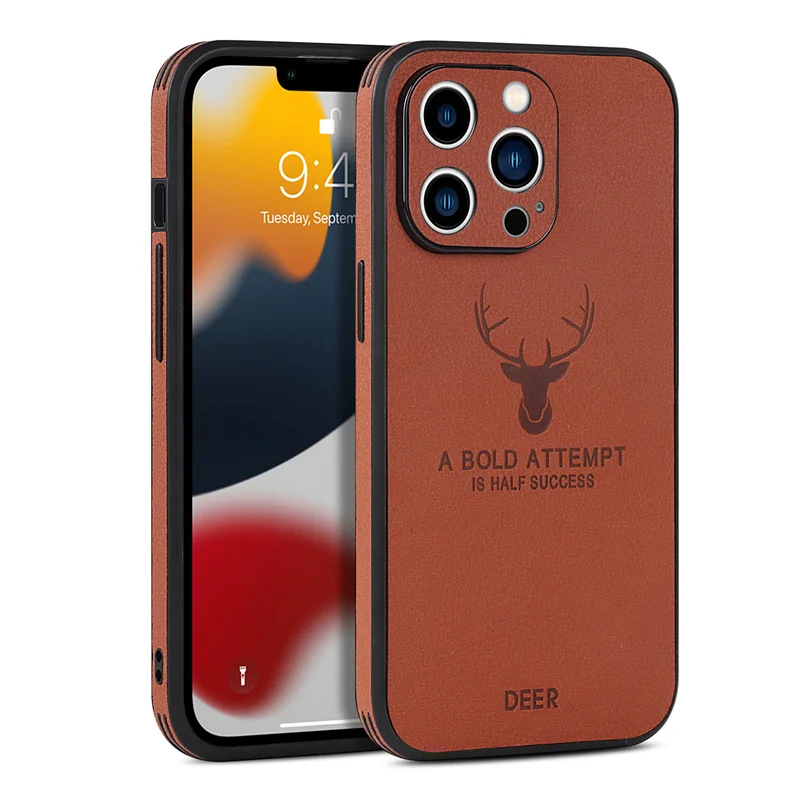 Luxury Deer Leather Texture Silicone Business Soft Shockproof Phone Case