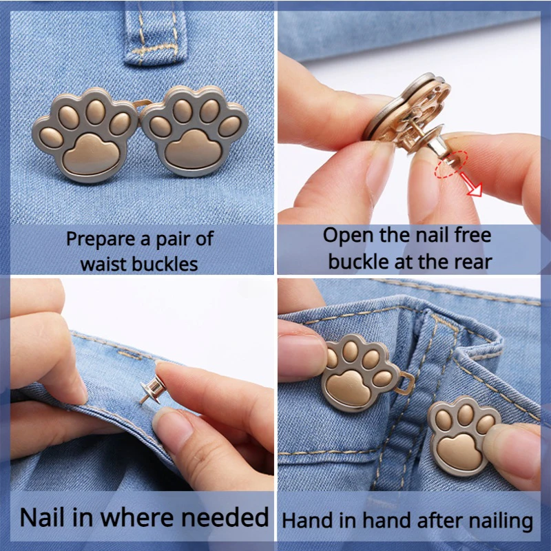 2Pcs Cat Paw Shaped Adjustable Jean Button Waist Buckle Snap Pants Buckle Extender Replacement Jeans Button Attacher Pins 6