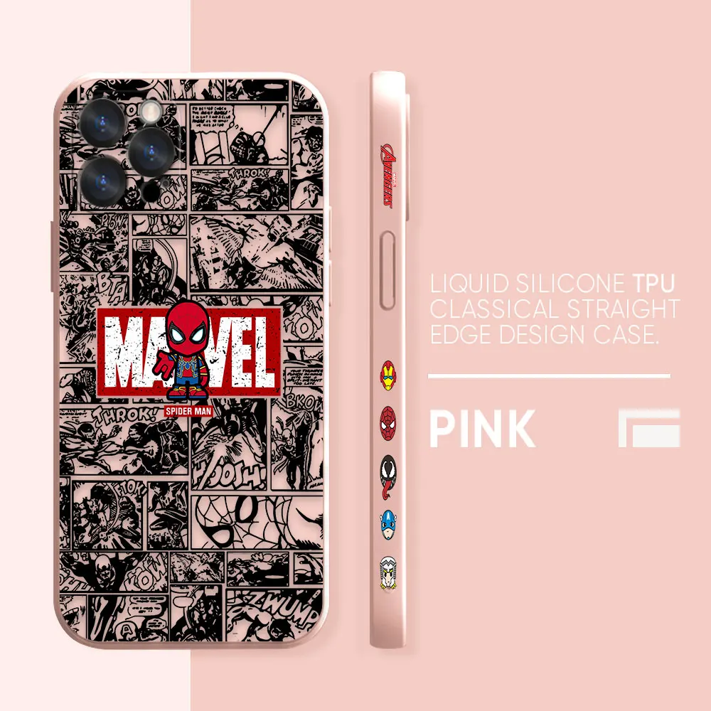 thumbnail image 1 of Case For iPhone 14 13 12 11 Pro XS Max Mini X XR 7 8 6 6S Plus Colour Simple Liquid Silicone Case Marvel Iron Spider-Man Comics, 1 of 5
