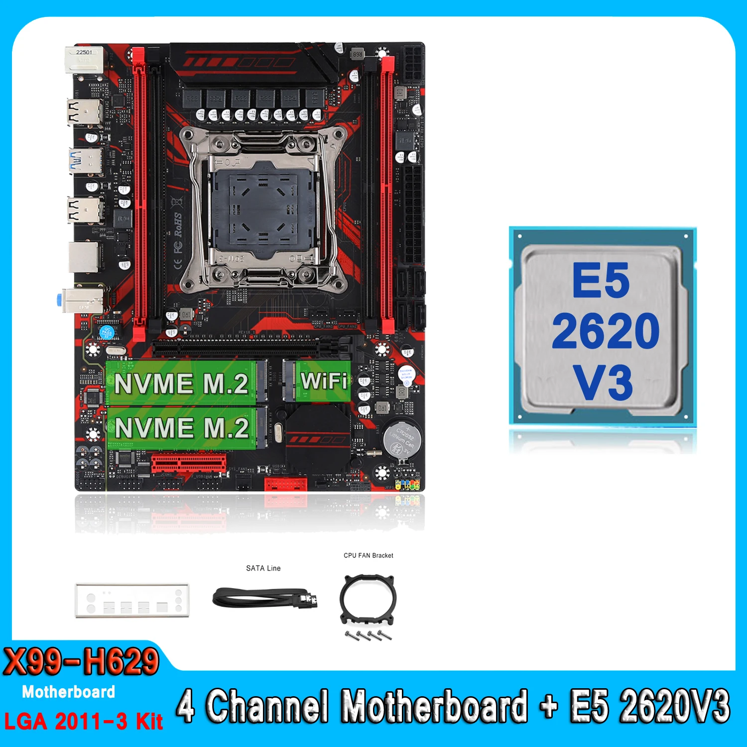Комплект материнской платы LGA 2011-3 X99, комплект материнской платы XEON E5 2620 V3 с поддержкой DDR4 RAM, комбинированная материнская плата NVME M.2 четырехканальная E5 2620V3, комплект материнской платы