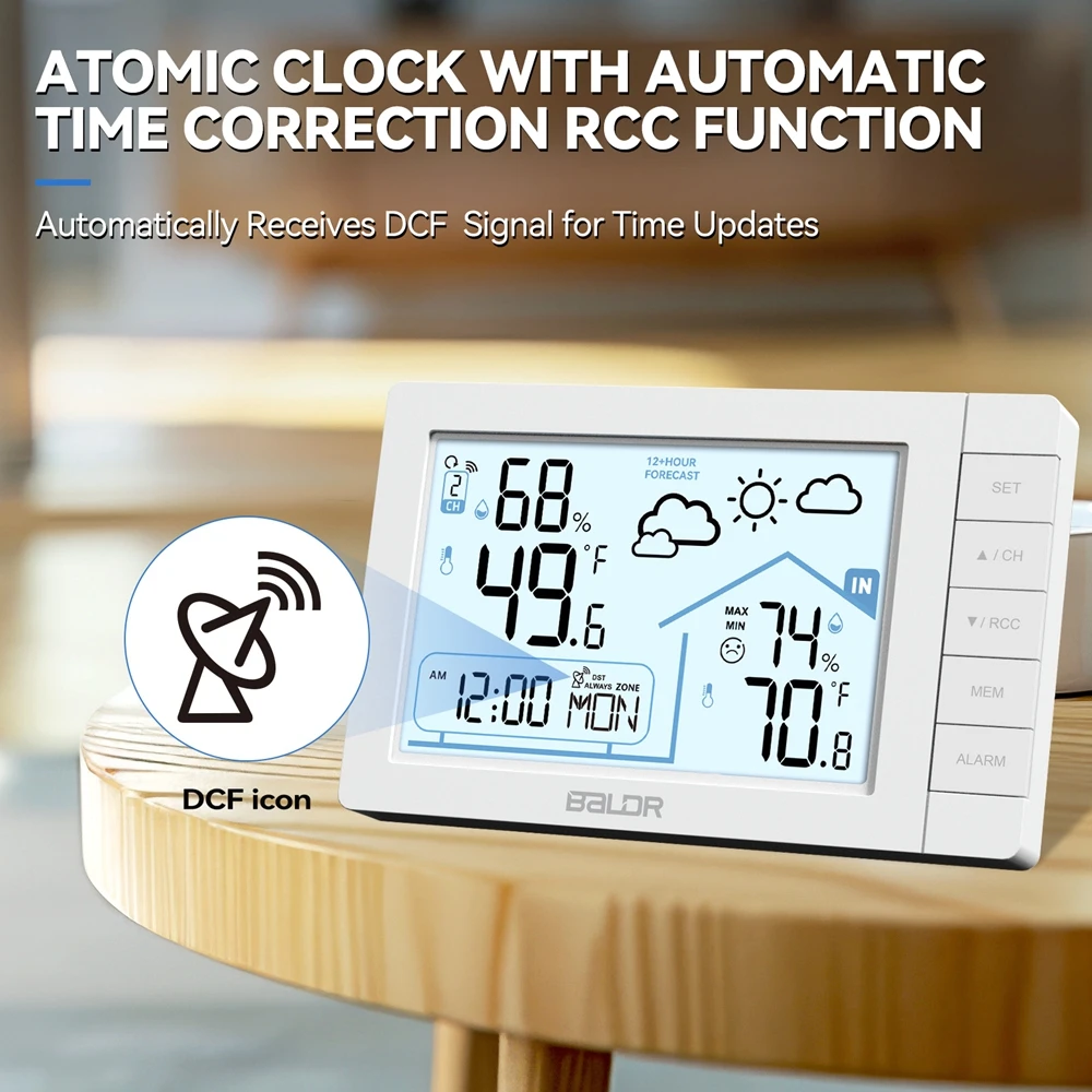 Wireless Weather Station with Atomic Alarm Clock, Hygrometer, Thermometer, Frost Alert, and Digital Forecasting Sensor