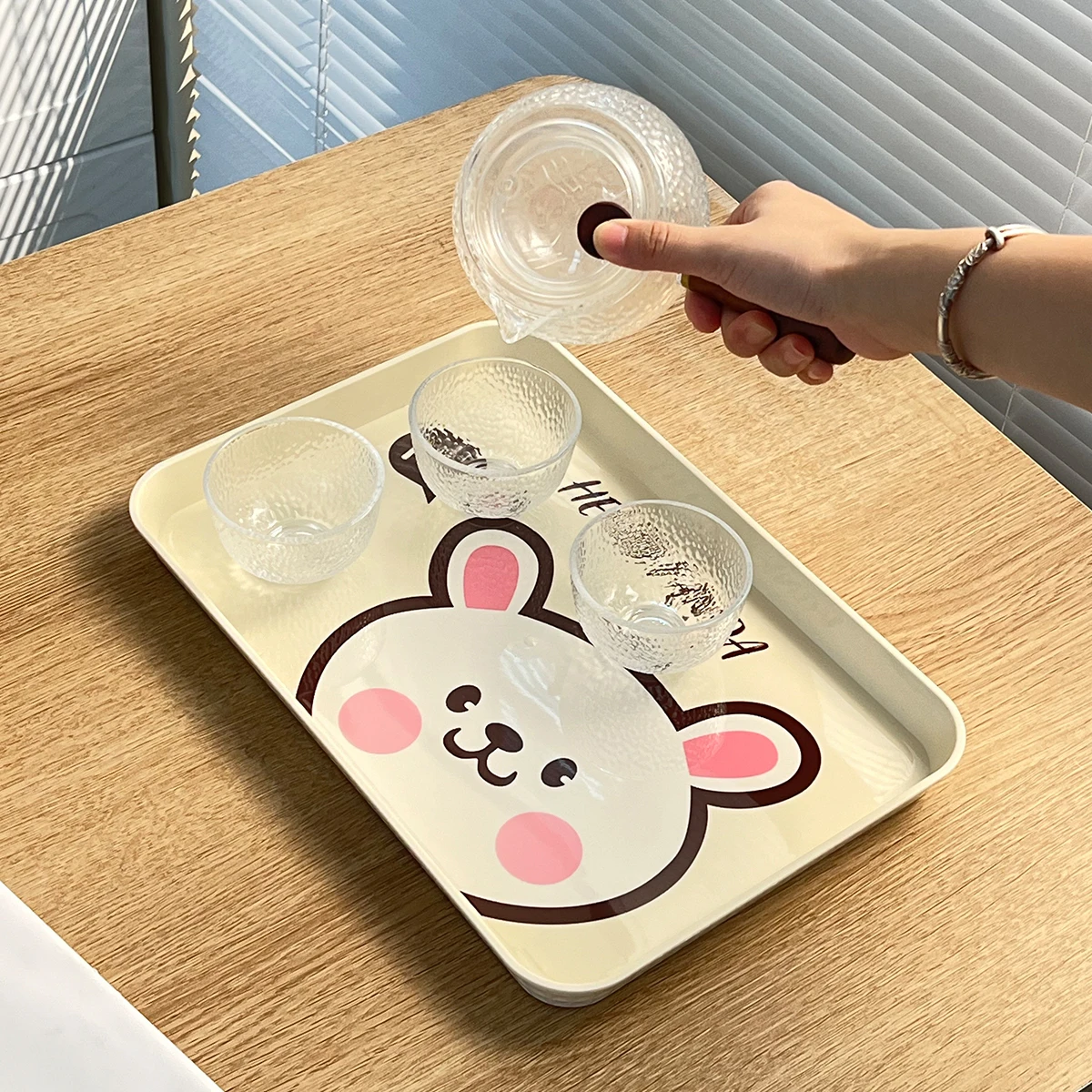 WORTHBUY Cartoon Breakfast Tray Rectangular Serving Tray Reusable Fruit Dessert Multifunctional Kitchen Serving Platter